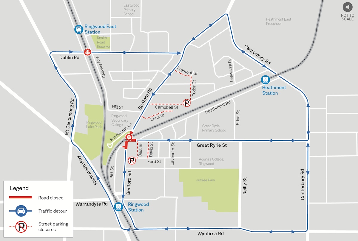 A map outlining detours for motorists. 