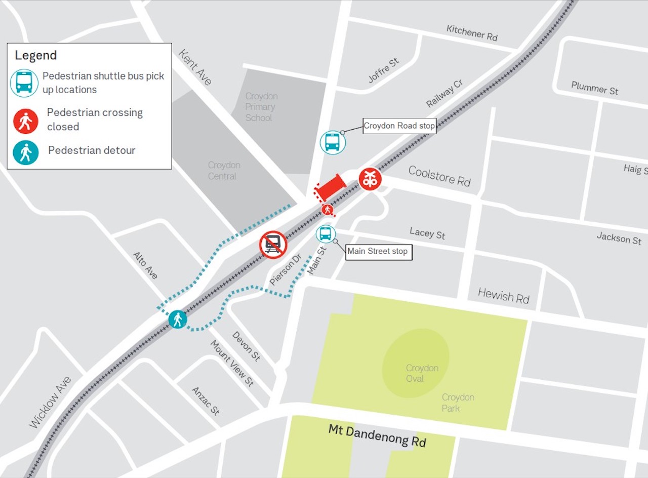 Kent Avenue to Main Street shuttle bus and pedestrian detour map