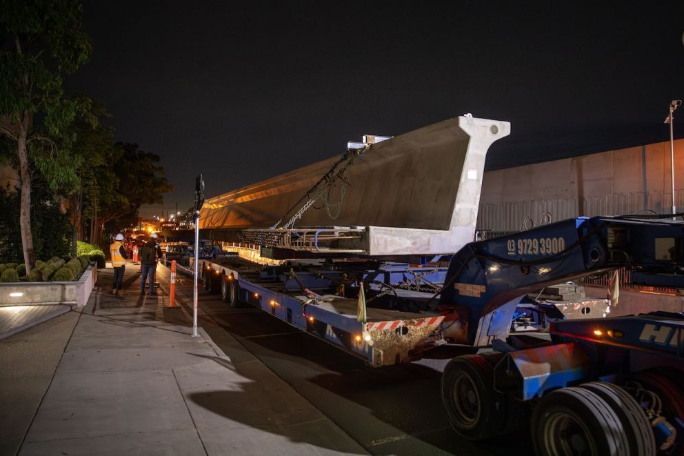 The beams were delivered as super-size loads from Laverton North