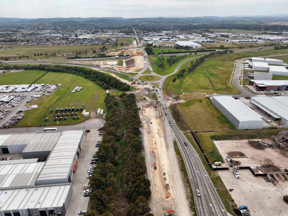 September 2023- An aerial view of the new lanes on Healesville-Koo Wee Rup Road