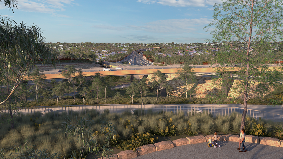 M80 Ring Road interchange, wetlands and viewing area, Greensborough 