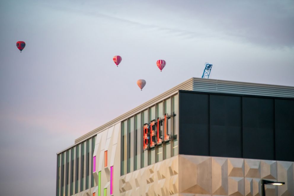 Hot air balloons over Bell Station