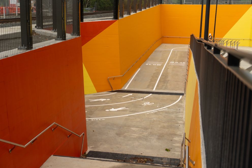 The new underpass features brightly-coloured geometric designs at each entrance