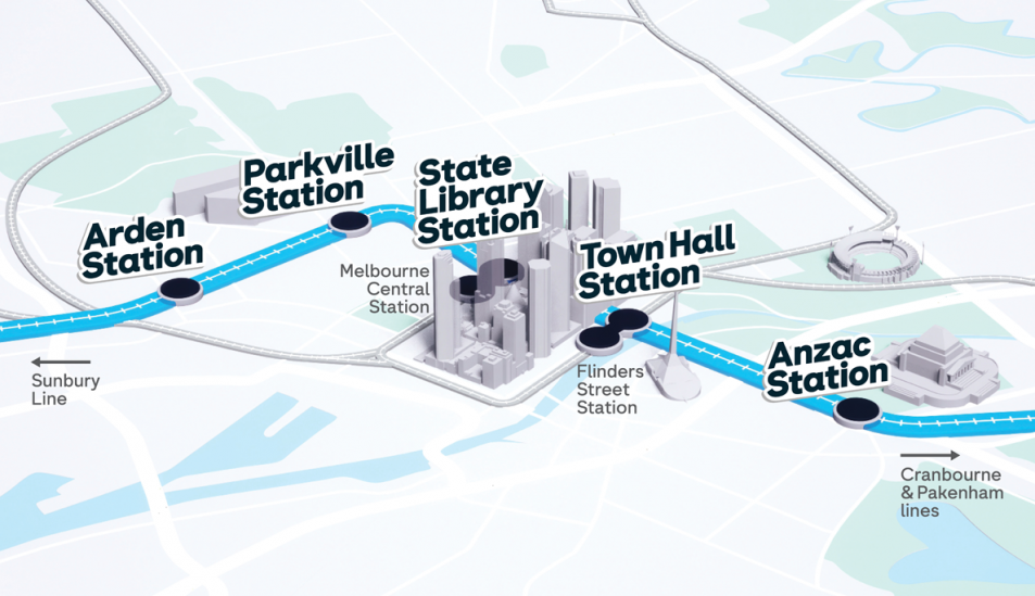 Map of the Metro Tunnel route