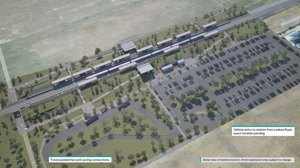 Aerial view of the station precinct. Artist impression only, subject to change.