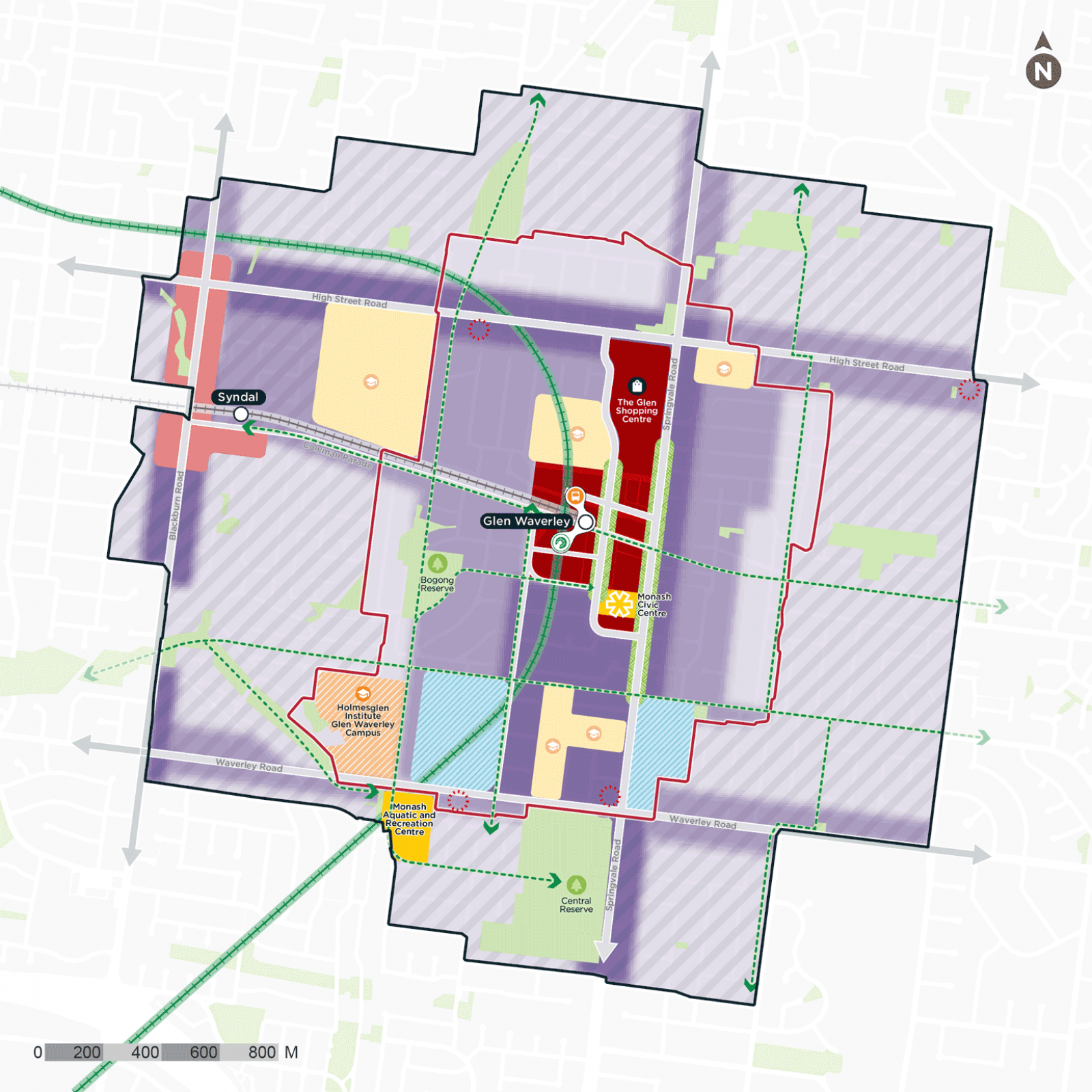 Map: spatial representation of the Vision for Glen Waverley