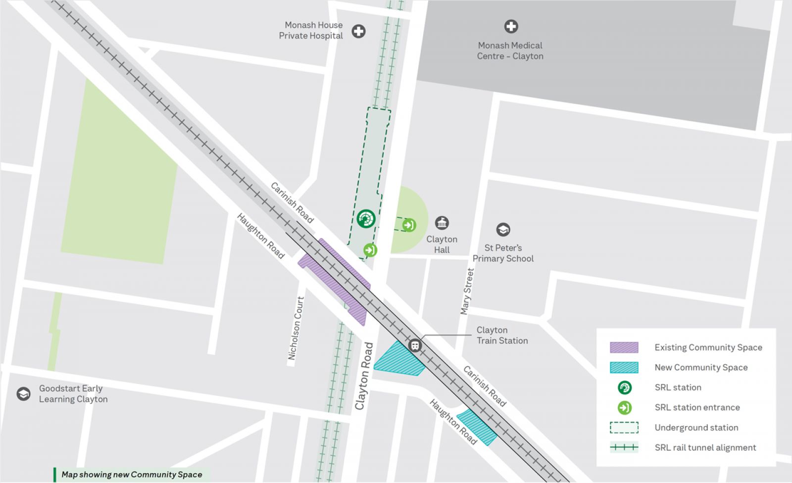 Map showing location of Clayton Community space 