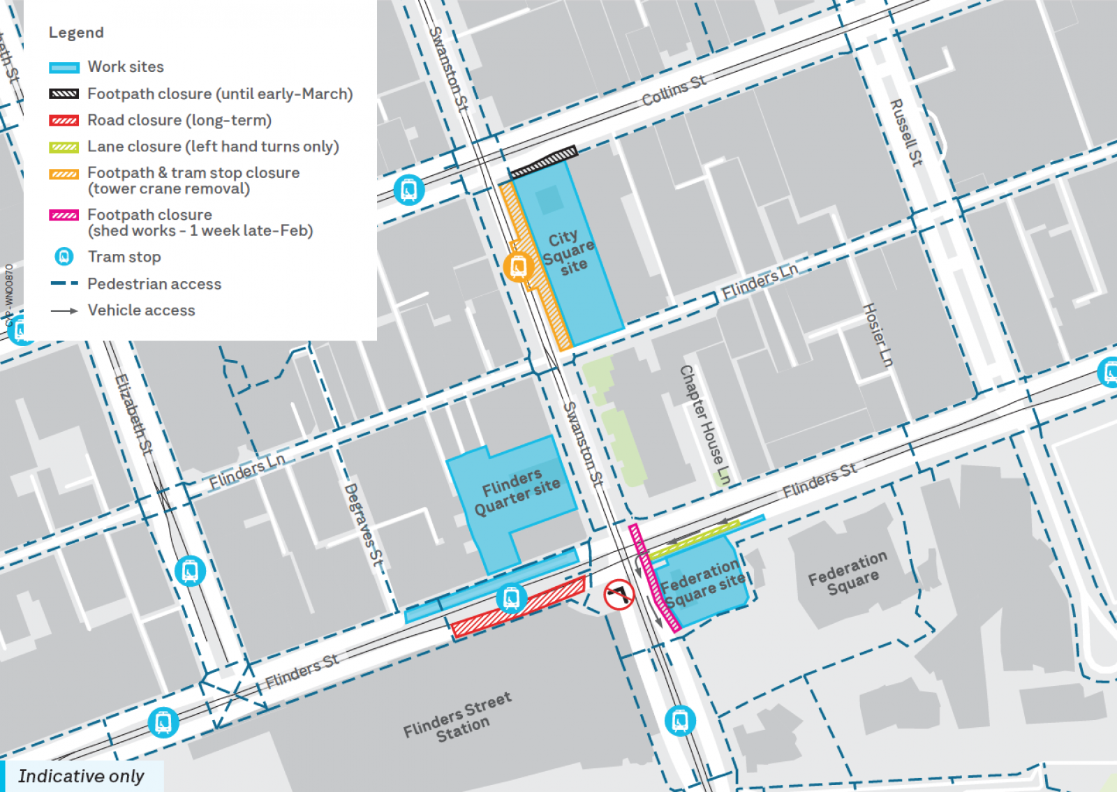 Town Hall Station work site and traffic and transport changes during construction