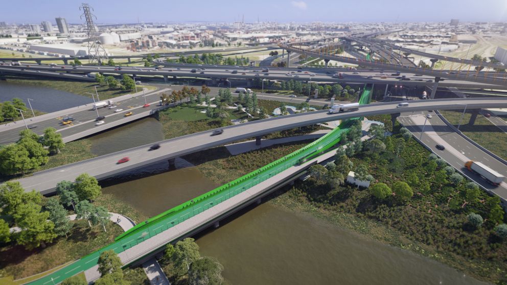 Artist impression - the veloway crossing Moonee Ponds Creek.