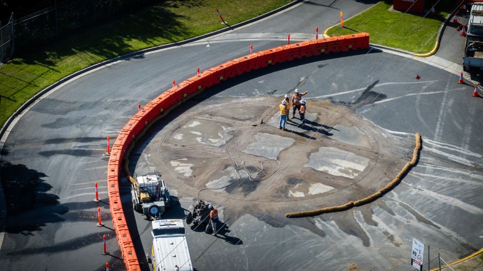 Looking down on the Nathan Road roundabout works