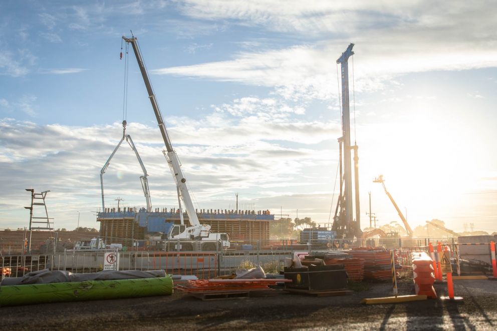 Morning light as the team prepare to pour the northern abutment wall