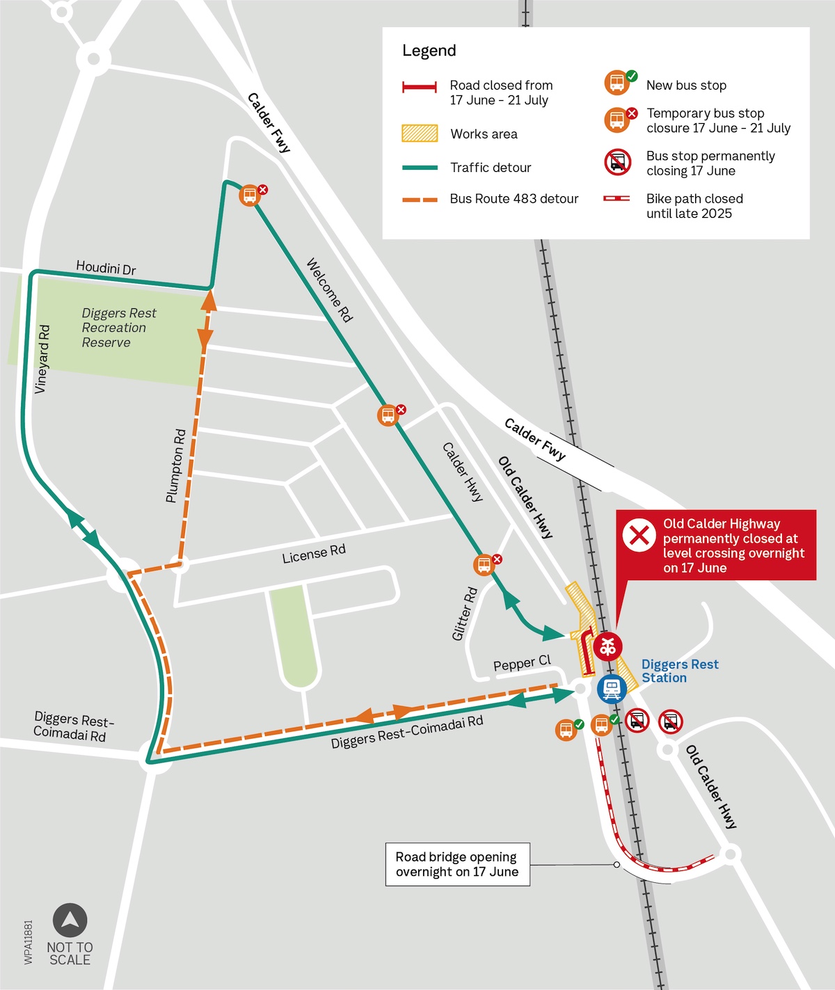 Old Calder Highway road detour map