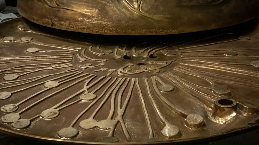 Detail of bronze smoking ceremony dish co-designed with Wurundjeri Woi-wurrung Elder Aunty Joy Murphy Wandin.