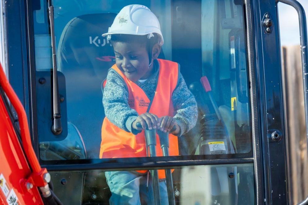 Dig dig dig! A young person gets to sit in the drivers seat of a digger at our ‘Kids in Construction’ day at  Great Beginnings Childcare in Melton
