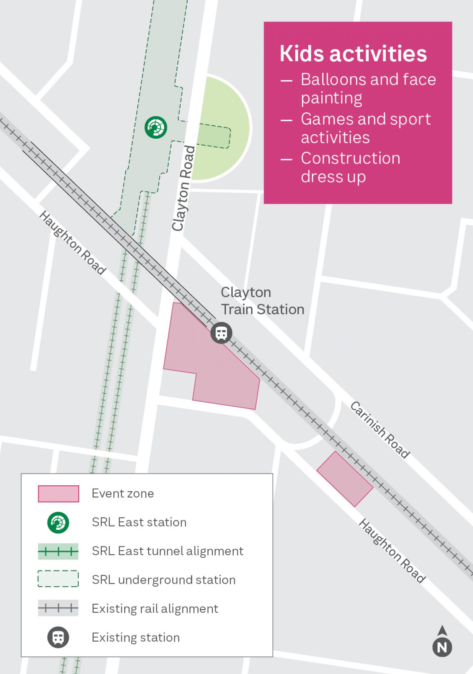 The image shows a map which identifies the location of SRLAs Clayton community event.