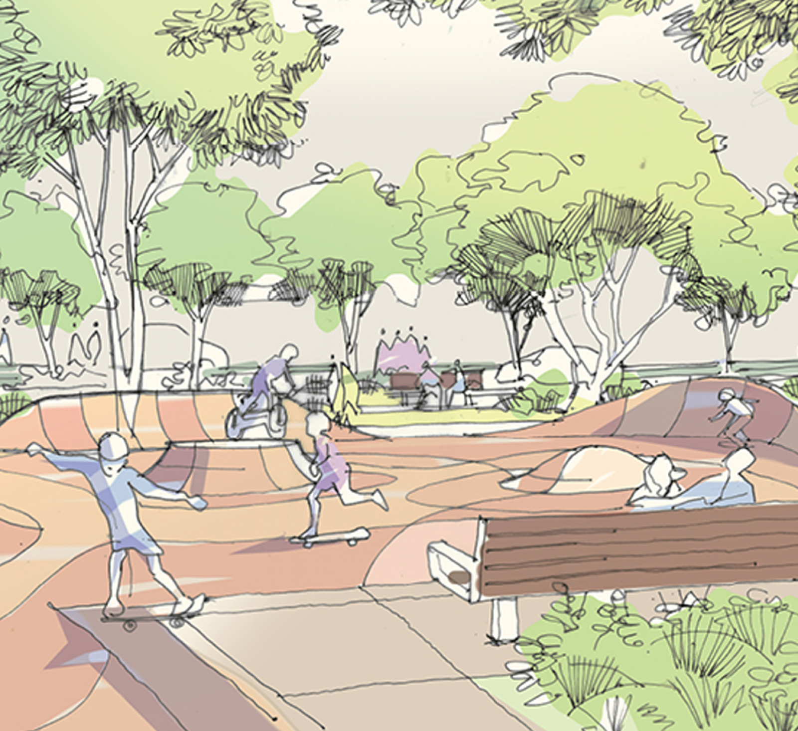 image of an artists impression of a potential new skat park based on community feedback