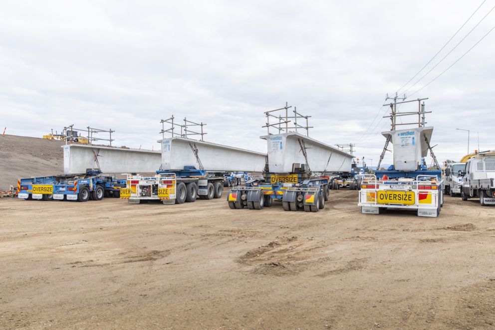 The bridge beams at Hopkins Road weigh up to 59 tonnes each