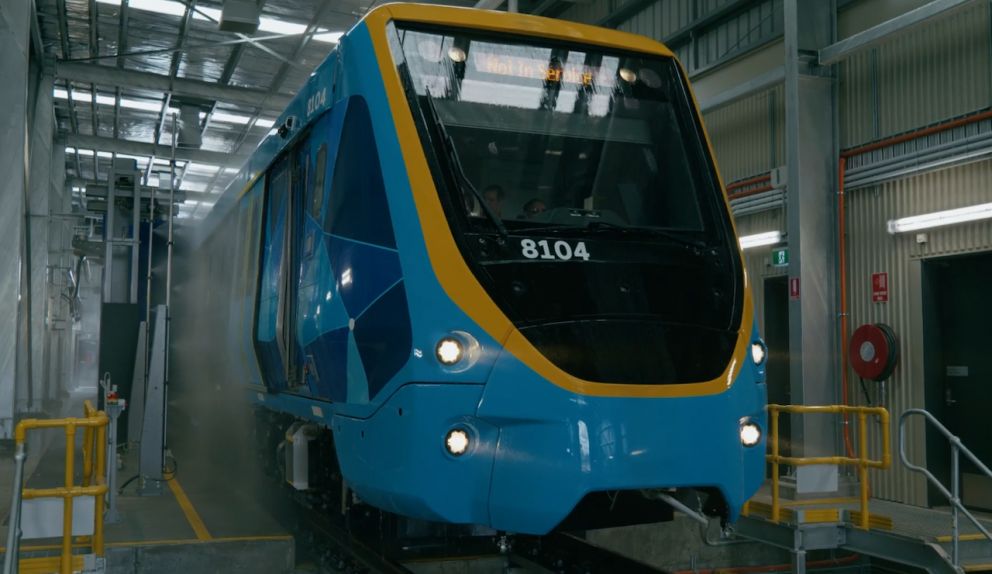 A new XTrapolis 2 train is put through the new Kananook train wash