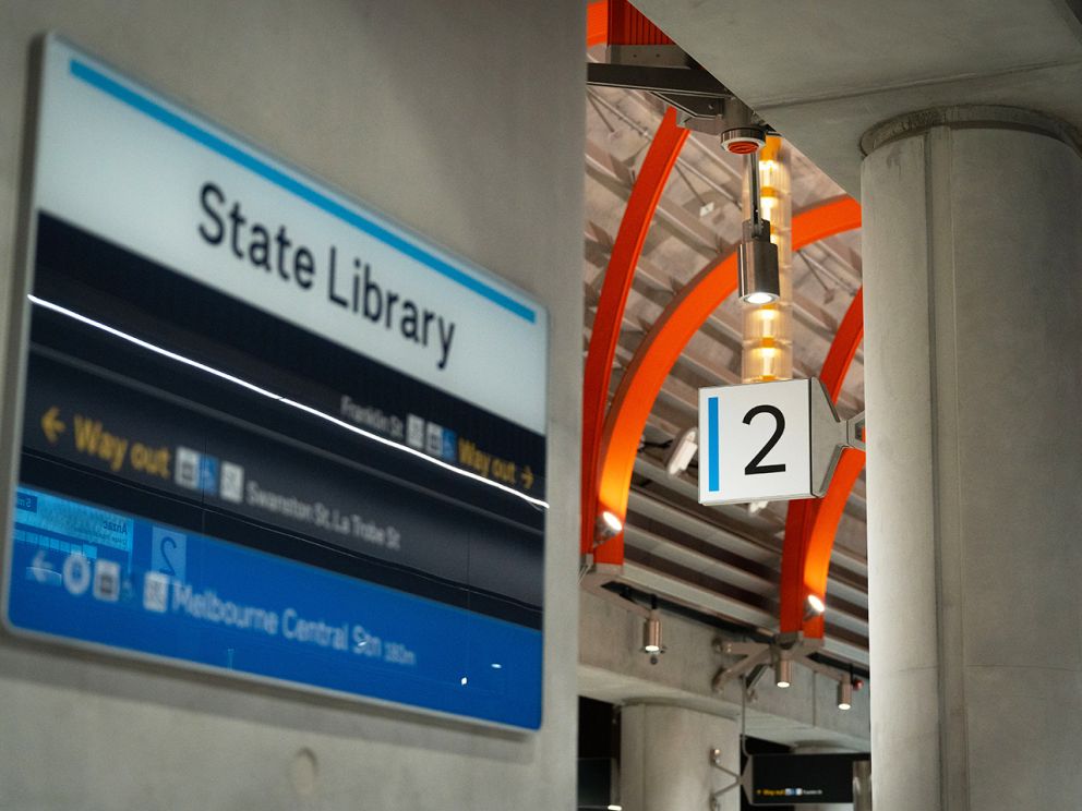 Wayfinding signage on platform 2.