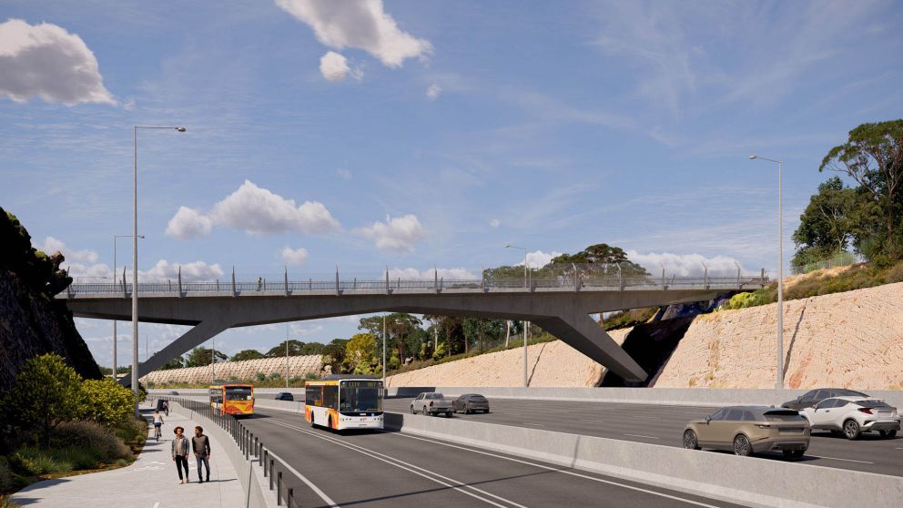 Artist impression of new walking and cycling under Belford Road bridge.