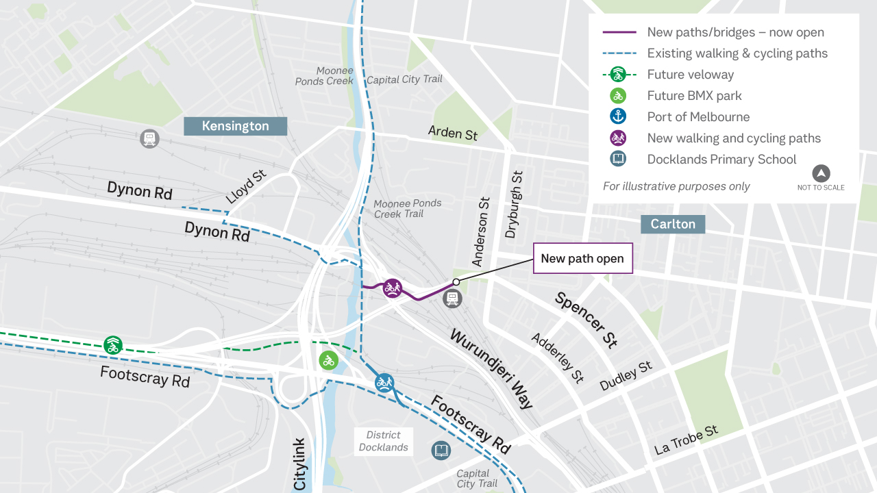 Dynon Road walking and cycling bridge new connections map