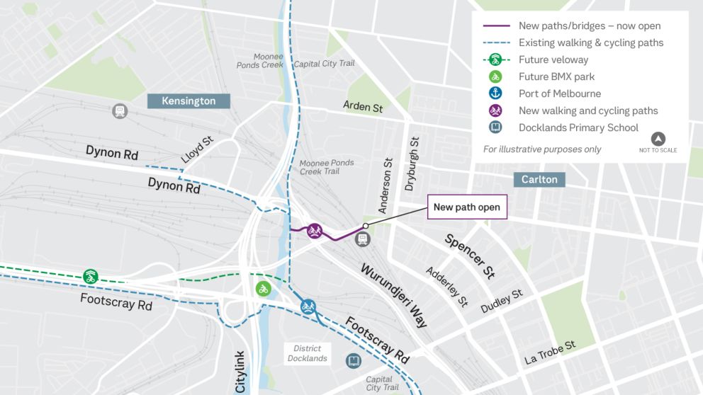 Dynon Road walking and cycling bridge new connections map
