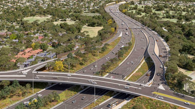 Eastern Busway and path under Burke Road - view to city