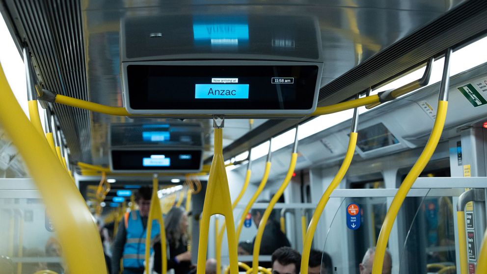 Screens and announcements tell you the next stop and service updates.