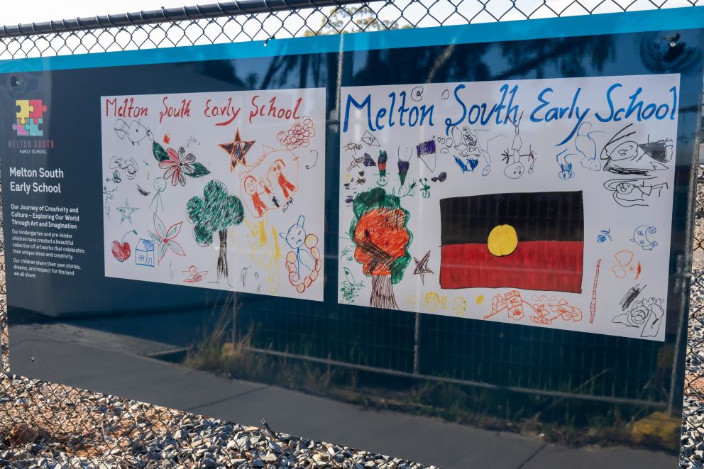 Artworks by Melton South Early School have been installed around the Melton construction site