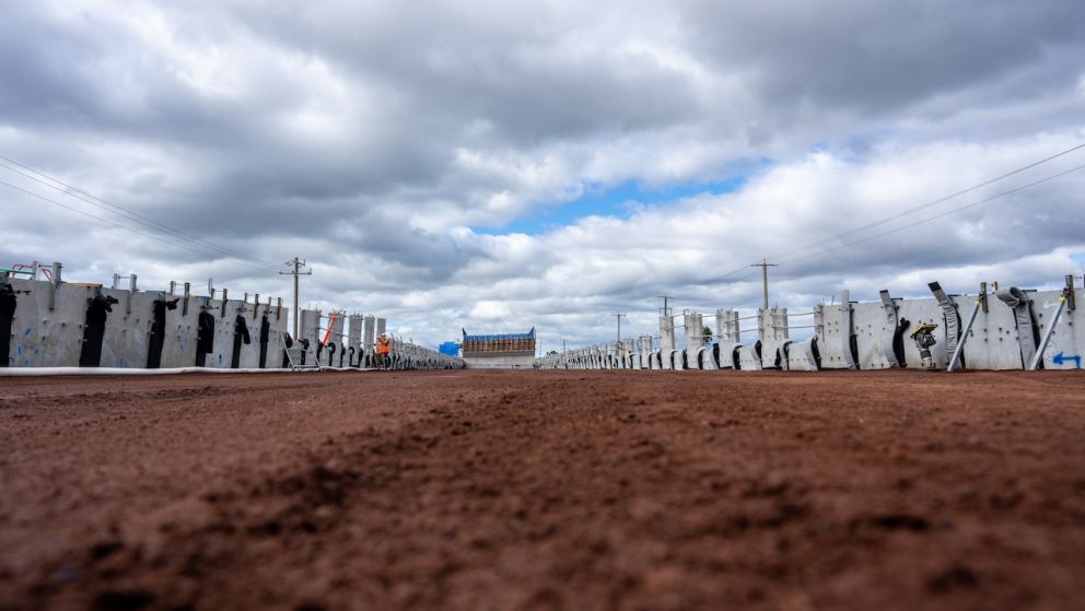 Inside the retaining walls for the new Ferris Road bridge