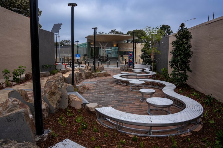 New landscaped plaza complete, connecting the station to Dorset Road shopping precinct