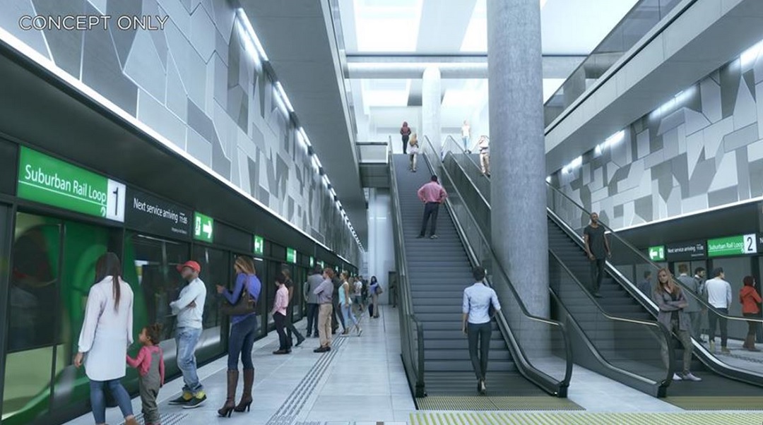 Artist impression of a Suburban Rail Loop station