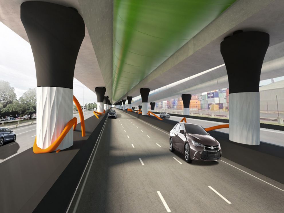 Artist impression of road beneath new elevated road