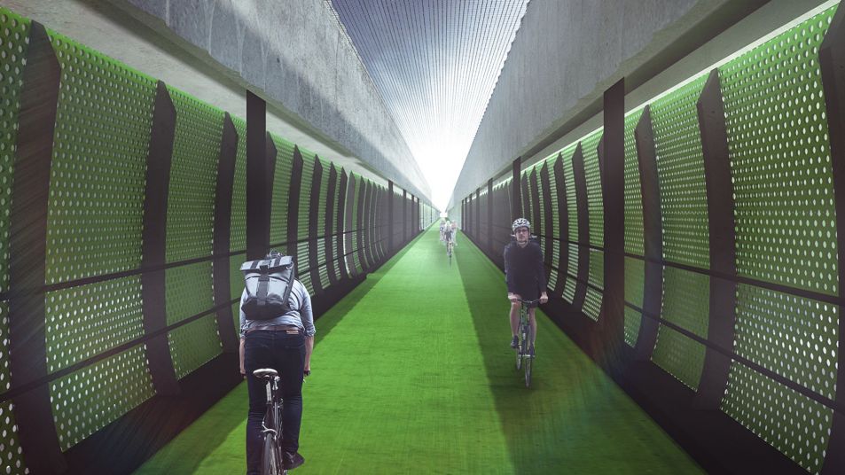 Artist's impression of cyclists using the veloway.