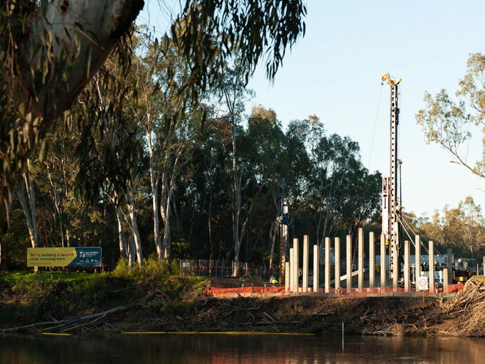 Image of the Murray River with the stage 3 construction occurring in the background