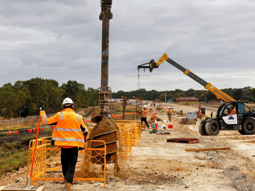 Works to install the posts for the 75% recycled noise walls