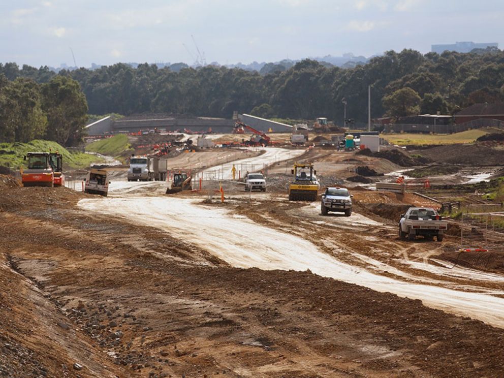 Bringing in material to build the foundations of the Freeway near Braeside Park - July 2020