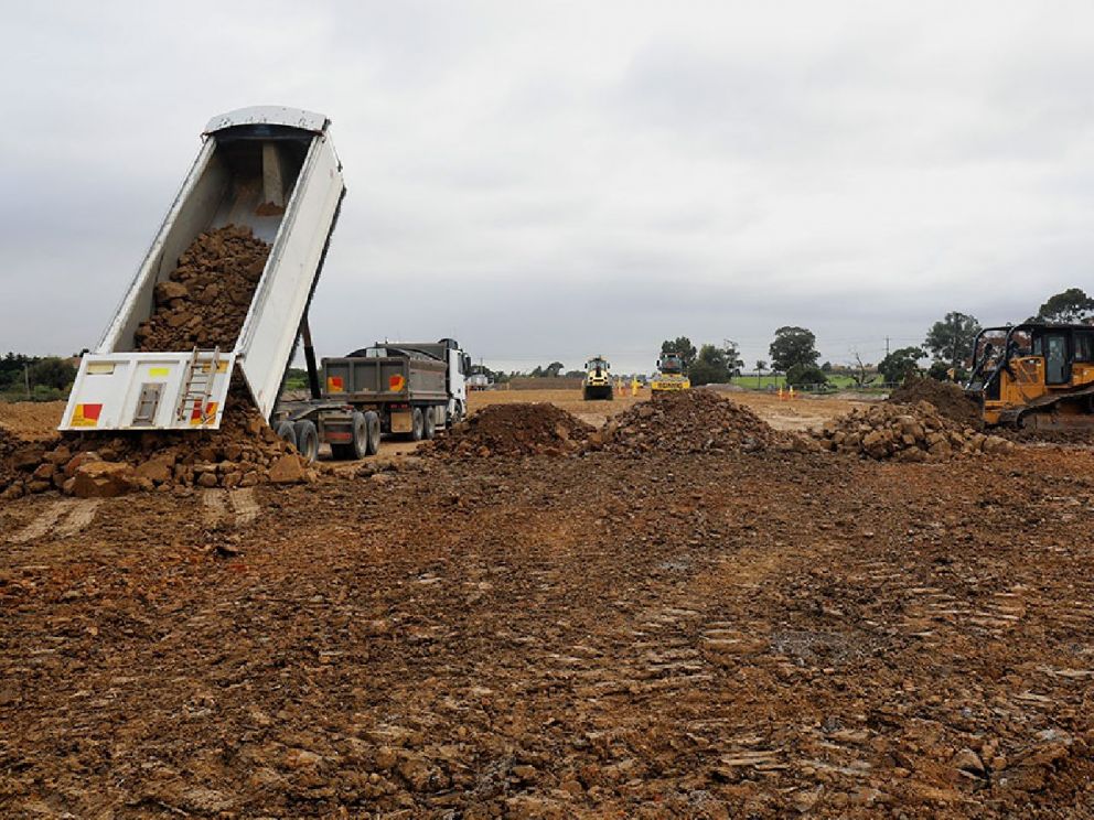 Bringing in material to build the foundations of the Freeway - April 2020