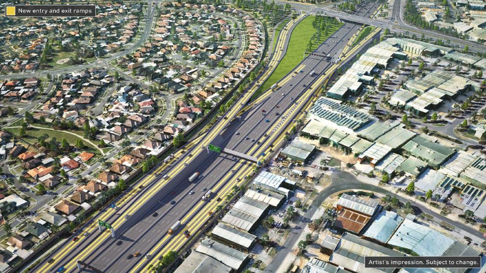 Artist's impression of the new Edgars Road off ramp, Greensborough-bound view.