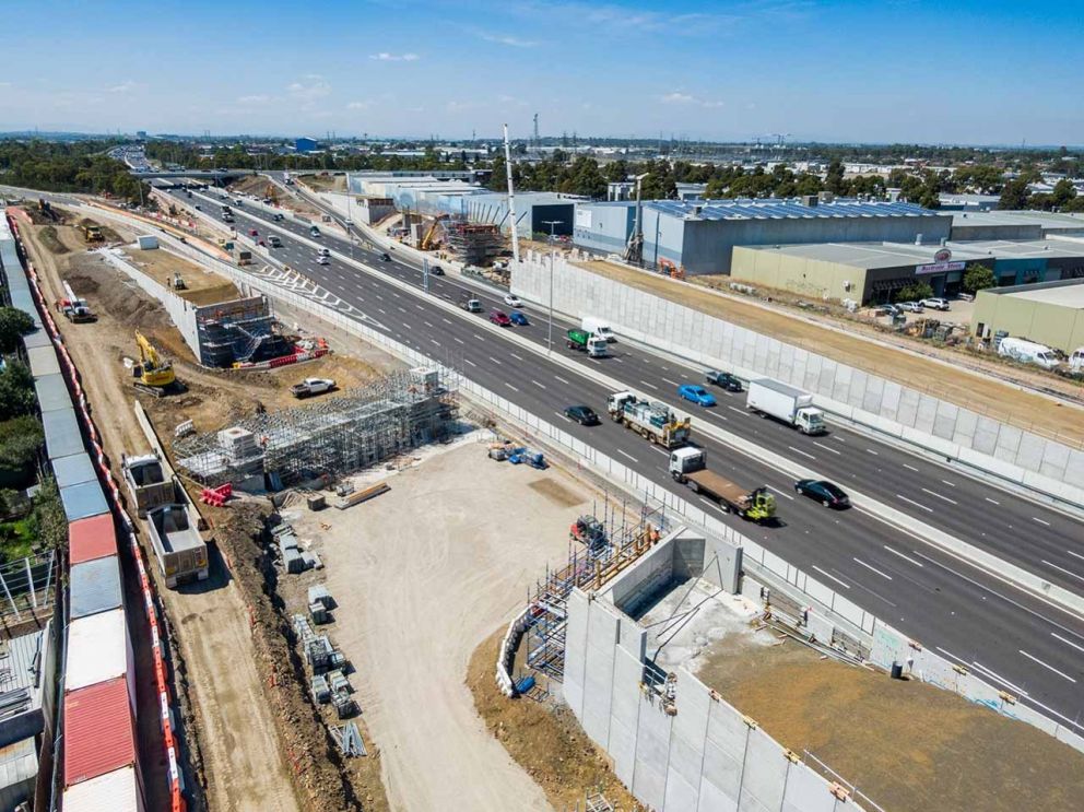 Aerial view of the Edgars Road Greensborough-bound exit ramp