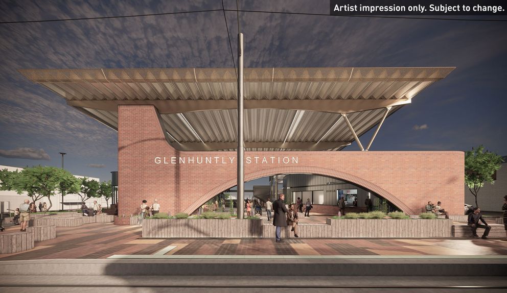 The station forecourt provides easy access for passengers changing between train and tram services. Artist impression only. Subject to change.