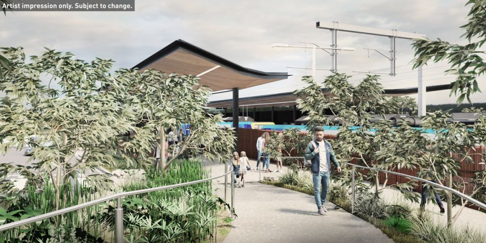 Montmorency Station garden path includes ramps for easy access from Mayona Road – artist impression only.