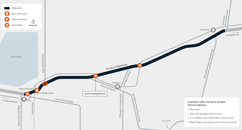 Princes Highway Duplication Map – Winchelsea to Cola