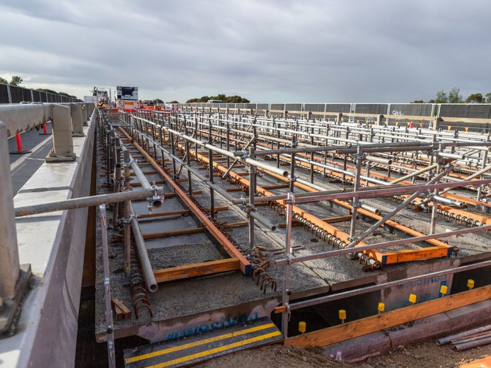 Beams installed to widen the bridge at Lower Gum Scrub Creek