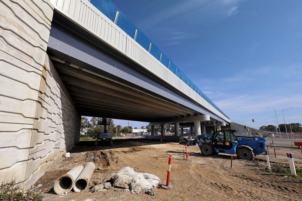 Construction progress on the space underneath the Lower Dandenong Road bridge