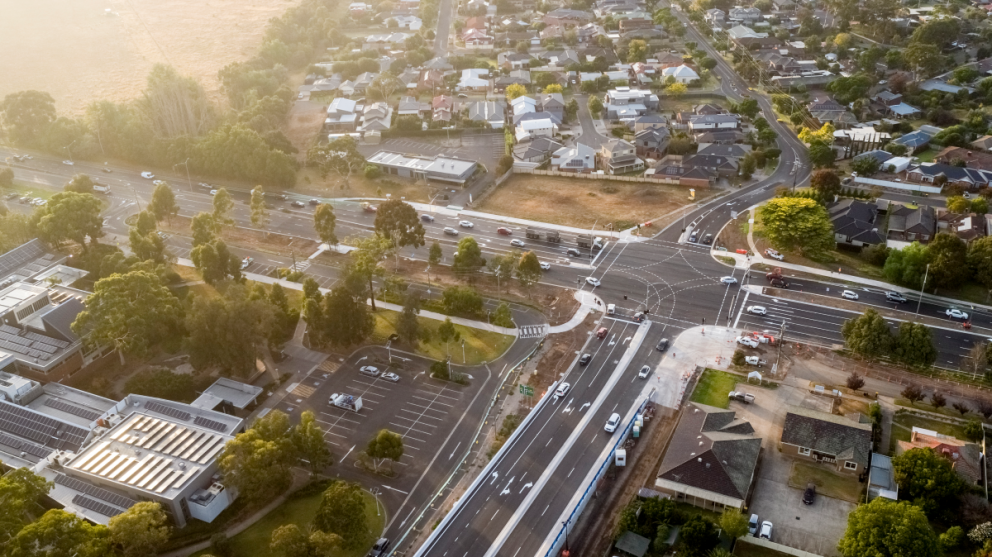 Aerial photo of new bridge intersection in Werribee