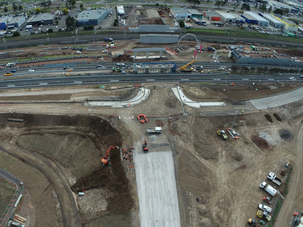 Aerial view of works at Old Geelong Road