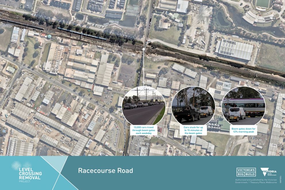 Aerial map of the Racecourse Road level crossing