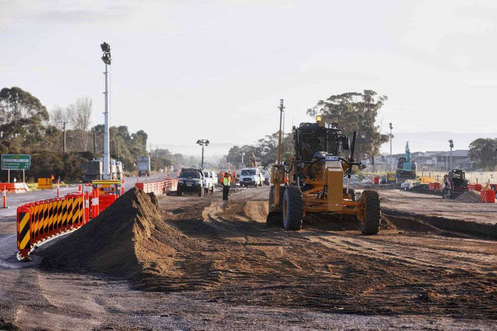 Grading works to level the ground as part of the Western Port Highway upgrade