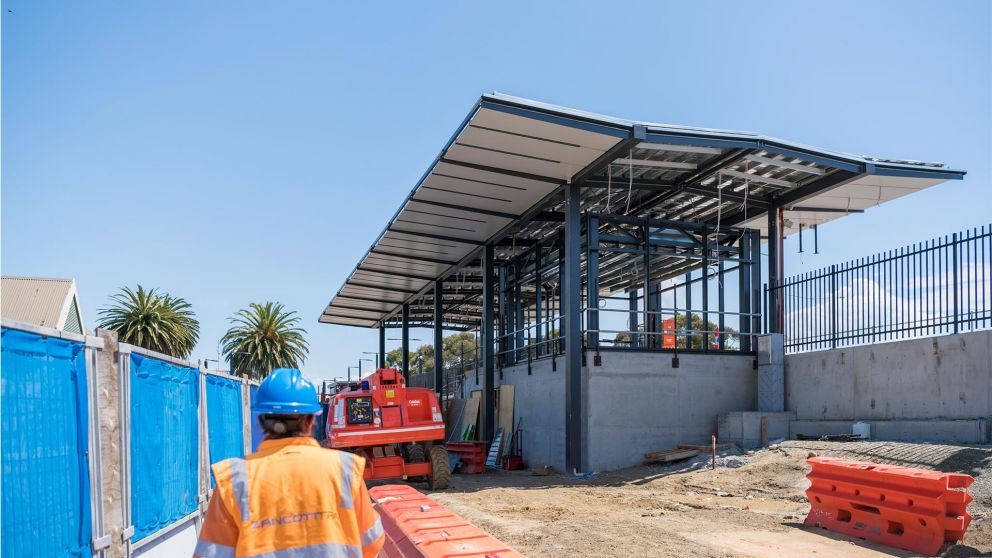 Morwell Station canopy construction progress December 2022